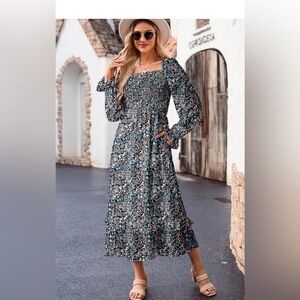 Elegant Floral Long Sleeve Dress